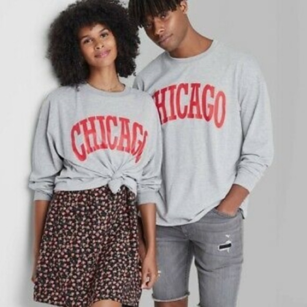 Chicago Unisex Long Sleeve Oversized long Sleeve T-Shirt Wild Fable Gray |